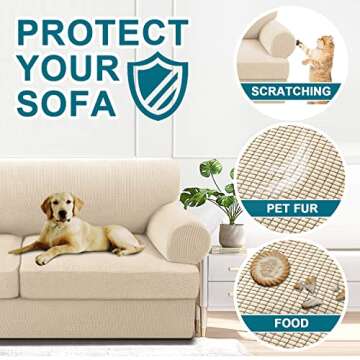 Turquoize 3 Piece T Cushion Sofa Slipcovers Sofa Cover for T Cushion Sofa Couches Stretch Couch Cover Furniture Covers with 2 Individual T Cushion Covers, Washable (2 Cushion Sofa, Biscotti Beige)