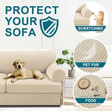 Turquoize 3 Piece T Cushion Sofa Slipcovers Sofa Cover for T Cushion Sofa Couches Stretch Couch Cover Furniture Covers with 2 Individual T Cushion Covers, Washable (2 Cushion Sofa, Biscotti Beige)