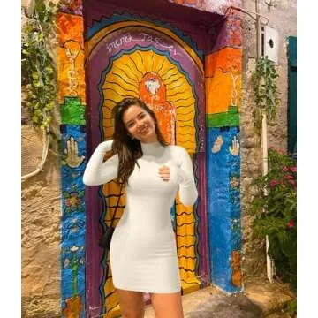 OQQ Women 2 Piece Dress Sexy Ribbed Mock Neck Long Sleeve Tummy Control Mini Dresses Black Beige