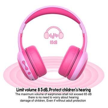 gorsun Kids Bluetooth Headphones, Portable Kids Wireless Headphones for Kids, Bluetooth 5.3, Over-Ear Toddler Headphones with Microphone, 85dB Volume Limited, 40 Hours Playtime (Pink)