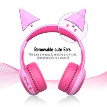 gorsun Kids Bluetooth Headphones, Portable Kids Wireless Headphones for Kids, Bluetooth 5.3, Over-Ear Toddler Headphones with Microphone, 85dB Volume Limited, 40 Hours Playtime (Pink)
