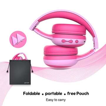 gorsun Kids Bluetooth Headphones, Portable Kids Wireless Headphones for Kids, Bluetooth 5.3, Over-Ear Toddler Headphones with Microphone, 85dB Volume Limited, 40 Hours Playtime (Pink)
