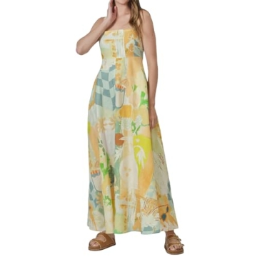 Womens Floral Pattern Graffiti Graphic Flowy Long Sun Dresses for Summer Vacation