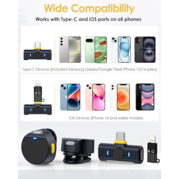 QUZAZBU Wireless Lavalier Microphone for iPhone/Android, Mini Microphone with Noise Cancellation, Magnetic Backclip, 2 Pack USB-C Mini Mic for Content Creators, Vlogging, Youtubers, Influencers