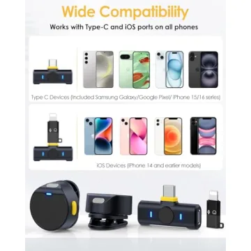 QUZAZBU Wireless Lavalier Microphone for iPhone/Android, Mini Microphone with Noise Cancellation, Magnetic Backclip, 2 Pack USB-C Mini Mic for Content Creators, Vlogging, Youtubers, Influencers