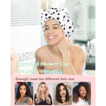 Luvruitaky Shower Cap Luxury Shower Caps for Women Reusable Waterproof Hair Cap for Shower with Adju...
