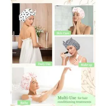Luvruitaky Shower Cap Luxury Shower Caps for Women Reusable Waterproof Hair Cap for Shower with Adjustable Bowknot Hair Bath Cap (White)