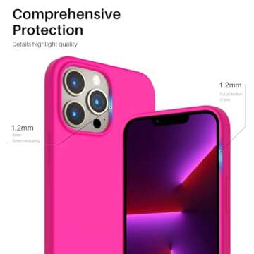 ORNARTO Compatible with iPhone 13 Pro Max Case 6.7", Slim Liquid Silicone 3 Layers Full Covered Soft Gel Rubber Case Cover 6.7 inch-Hot Pink