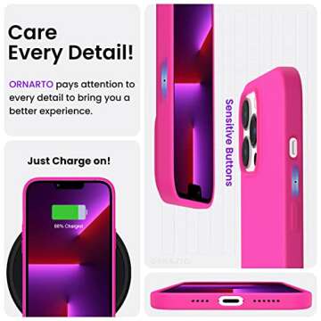 ORNARTO Compatible with iPhone 13 Pro Max Case 6.7", Slim Liquid Silicone 3 Layers Full Covered Soft Gel Rubber Case Cover 6.7 inch-Hot Pink