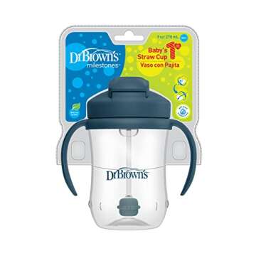 Dr. Brown's Milestones, Baby's First Straw Cup Sippy Cup with Straw, 6m+, 9oz/270ml, Dark Blue, BPA ...