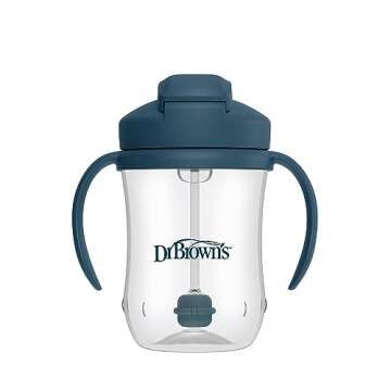 Dr. Brown's Milestones, Baby's First Straw Cup Sippy Cup with Straw, 6m+, 9oz/270ml, Dark Blue, BPA Free