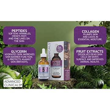 Advanced Clinicals 6X Concentrate Peptides Serum For Face | Hydrating + Firming Anti Wrinkle Collage...