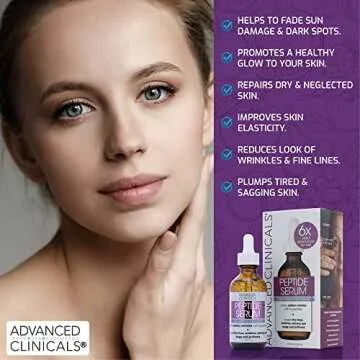 Advanced Clinicals 6X Concentrate Peptides Serum For Face | Hydrating + Firming Anti Wrinkle Collagen Peptide Moisturizer Face Oil W/Vitamin E For Wrinkles, Puffiness, & Uneven Skin Tone, 1.75 Fl Oz
