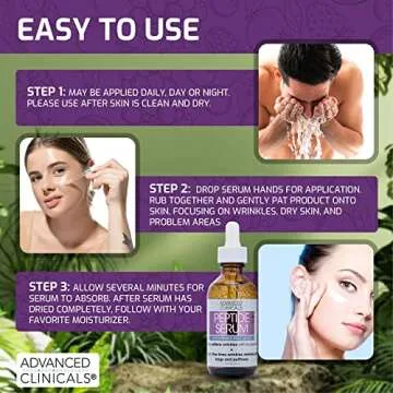 Advanced Clinicals 6X Concentrate Peptides Serum For Face | Hydrating + Firming Anti Wrinkle Collagen Peptide Moisturizer Face Oil W/Vitamin E For Wrinkles, Puffiness, & Uneven Skin Tone, 1.75 Fl Oz