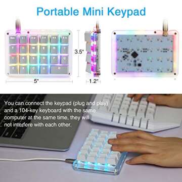 Koolertron One Handed Macro Mechanical Keyboard, Portable Mini One-Handed Mechanical Gaming Keypad 23 Fully Programmable Keys (RGB Backlit/Red switches)