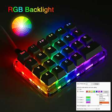 Koolertron One Handed Macro Mechanical Keyboard, Portable Mini One-Handed Mechanical Gaming Keypad 23 Fully Programmable Keys (RGB Backlit/Red switches)