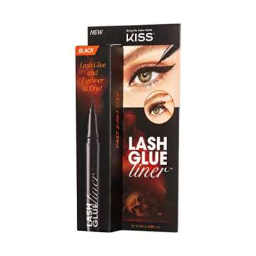 KISS Lash GLUEliner, 2-in-1 Felt-Tip Eyeliner and Lash Adhesive, Long Lasting Wear, Can Be Used With Strip Lashes and Lash Clusters, Net Wt. 0.7 mL (0.02 fl. oz.), Black