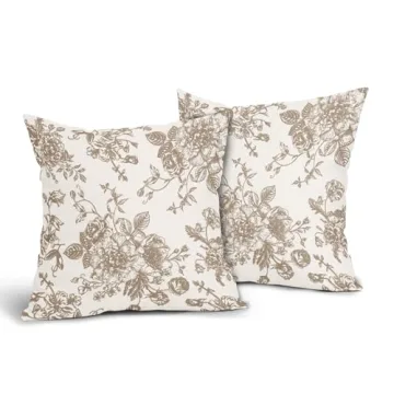 Vintage Floral Pillow Covers 18x18 Inch Set of 2 Tan and Cream Floral Throw Pillow Covers Chinoiserie Flower Pillowcases Rustic Farmhouse Cotton Linen Cushion Covers for Couch Bed Sofa Home Decor