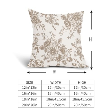Vintage Floral Pillow Covers 18x18 Inch Set of 2 Tan and Cream Floral Throw Pillow Covers Chinoiserie Flower Pillowcases Rustic Farmhouse Cotton Linen Cushion Covers for Couch Bed Sofa Home Decor
