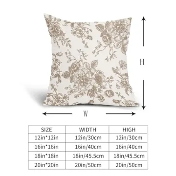 Vintage Floral Pillow Covers 18x18 Inch Set of 2 Tan and Cream Floral Throw Pillow Covers Chinoiserie Flower Pillowcases Rustic Farmhouse Cotton Linen Cushion Covers for Couch Bed Sofa Home Decor