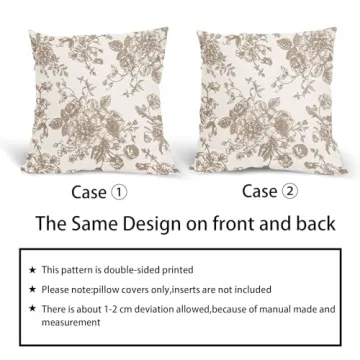 Vintage Floral Pillow Covers 18x18 Inch Set of 2 Tan and Cream Floral Throw Pillow Covers Chinoiserie Flower Pillowcases Rustic Farmhouse Cotton Linen Cushion Covers for Couch Bed Sofa Home Decor