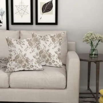 Vintage Floral Pillow Covers 18x18 Inch Set of 2 Tan and Cream Floral Throw Pillow Covers Chinoiserie Flower Pillowcases Rustic Farmhouse Cotton Linen Cushion Covers for Couch Bed Sofa Home Decor