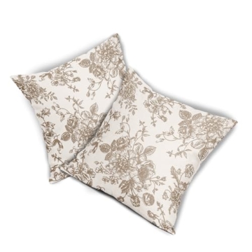 Vintage Floral Pillow Covers 18x18 Inch Set of 2 Tan and Cream Floral Throw Pillow Covers Chinoiserie Flower Pillowcases Rustic Farmhouse Cotton Linen Cushion Covers for Couch Bed Sofa Home Decor