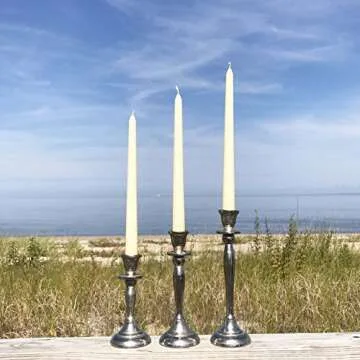 Americana Collection of 3 Handmade Silver Candle Stick Holders, Aluminum, 5 1/2, 7 1/8, 8 5/8 Inches High, (14 cm, 18 cm, 22 cm)