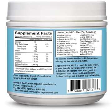 Perfect Supplements - Perfect Hydrolyzed Collagen Chocolate – 396 Grams – Bovine Hydrolyzed Coll...