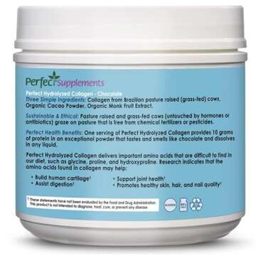 Perfect Supplements - Perfect Hydrolyzed Collagen Chocolate – 396 Grams – Bovine Hydrolyzed Collagen Peptides – Pesticide & Hormone Free – Brazilian Pasture Raised