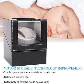 Aokelily Automatic Single Watch Winder, in Wood Shell and Black Leather/Carbon Fiber Leather, Japane...