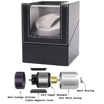 Aokelily Automatic Single Watch Winder, in Wood Shell and Black Leather/Carbon Fiber Leather, Japanese Motor
