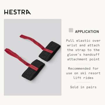 Hestra Women's Elastic Wrist Handcuff Leashes for Skiing & Snowboarding, Adjustable Glove Strap Acce...