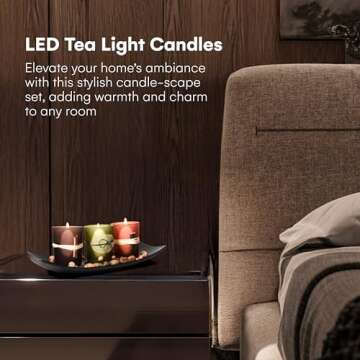 Dawhud Direct Decorative Votive Candle Holders, Vintage Decor Flameless Candlescape Set, 3 LED Tea Light Candles, Rocks aund Tray (Earth Tones)