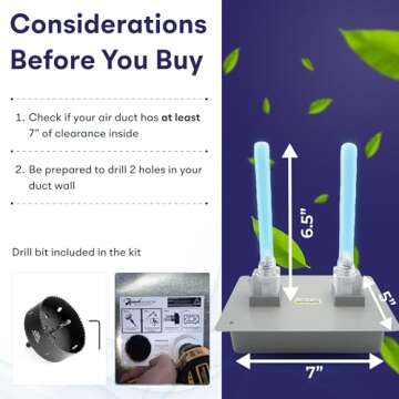 BioShieldUV® HVAC UV Light Air Purifier Whole House Dual UV UVC Light in Duct for HVAC Duct Filter, 18 Watts 2 Bulbs 110V Lamp - UVC Light for HVAC AC Air Conditioner, UV Light for AC System