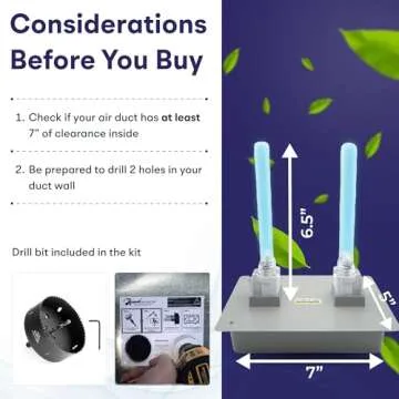 BioShieldUV® HVAC UV Light Air Purifier Whole House Dual UV UVC Light in Duct for HVAC Duct Filter, 18 Watts 2 Bulbs 110V Lamp - UVC Light for HVAC AC Air Conditioner, UV Light for AC System