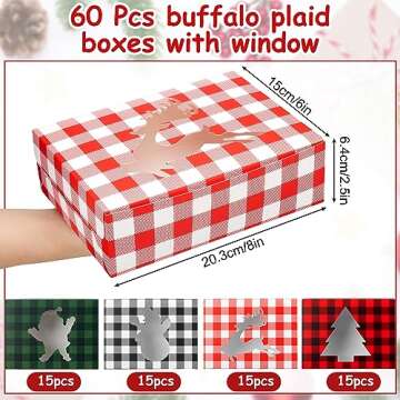 Cholemy 60 Pcs Christmas Cookie Boxes with Window Holiday Christmas Cookie Containers 8 x 6 x 2.5 In...