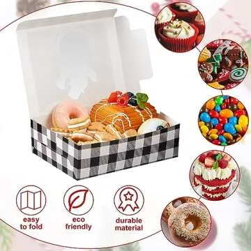 Cholemy 60 Pcs Christmas Cookie Boxes with Window Holiday Christmas Cookie Containers 8 x 6 x 2.5 Inches Cupcake Boxes for Gift Giving Xmas Buffalo Plaid Treat Goodie Food Party Favor