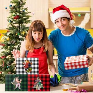 Cholemy 60 Pcs Christmas Cookie Boxes with Window Holiday Christmas Cookie Containers 8 x 6 x 2.5 Inches Cupcake Boxes for Gift Giving Xmas Buffalo Plaid Treat Goodie Food Party Favor