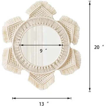 Mkono Boho Wall Mirror Decor Round Macrame Hanging Wall Art Decoration for Bedroom Nursery Living Room Apartment Office Entryways Home, Teen Girl Mothers Gift, Ivory