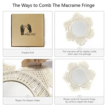 Mkono Boho Wall Mirror Decor Round Macrame Hanging Wall Art Decoration for Bedroom Nursery Living Room Apartment Office Entryways Home, Teen Girl Mothers Gift, Ivory