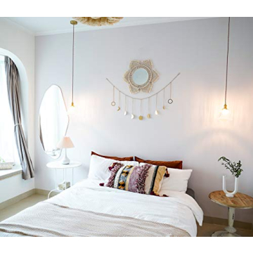 Mkono Boho Wall Mirror Decor Round Macrame Hanging Wall Art Decoration for Bedroom Nursery Living Room Apartment Office Entryways Home, Teen Girl Mothers Gift, Ivory