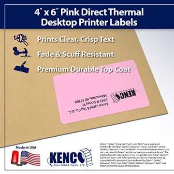 4" X 6" Direct Thermal Perforated Stickers Labels for Shipping Labels, Inventory, and Color Coding - Compatible with Zebra, Rollo, Godex and More (Pink, 6 Rolls)