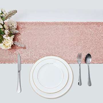 6 Packs 12 x 72 inches Rose Gold Sequin Table Runner, Glitter Runner for Birthday Party Supplies Dec...