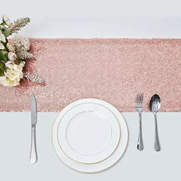 6 Packs 12 x 72 inches Rose Gold Sequin Table Runner, Glitter Runner for Birthday Party Supplies Dec...