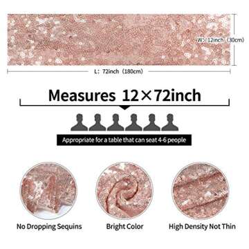 6 Packs 12 x 72 inches Rose Gold Sequin Table Runner, Glitter Runner for Birthday Party Supplies Decorations Wedding Bachelorette Holiday Celebration Bridal Shower Baby Shower