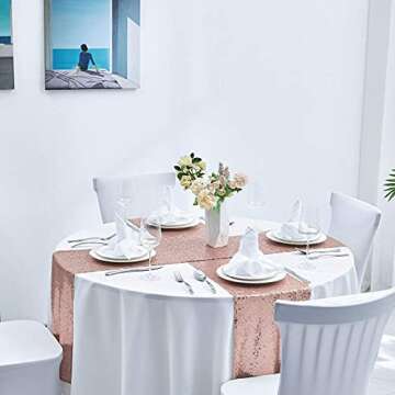 6 Packs 12 x 72 inches Rose Gold Sequin Table Runner, Glitter Runner for Birthday Party Supplies Decorations Wedding Bachelorette Holiday Celebration Bridal Shower Baby Shower