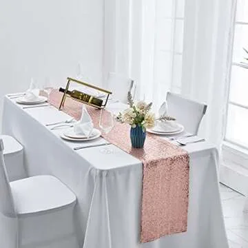 6 Packs 12 x 72 inches Rose Gold Sequin Table Runner, Glitter Runner for Birthday Party Supplies Decorations Wedding Bachelorette Holiday Celebration Bridal Shower Baby Shower