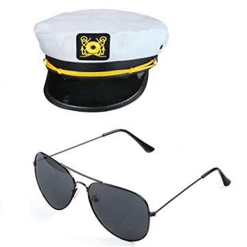 Beelittle Yacht Captain Hat Costume Set with Prop & Sunglasses