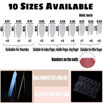 YOSOMK French Tip Press on Nails Medium Lendth Nude Almond Fake Nails with Rhinestones Designs Glossy Stick on Nails Full Cover Acrylic False Nails for Women, 1.0 Count